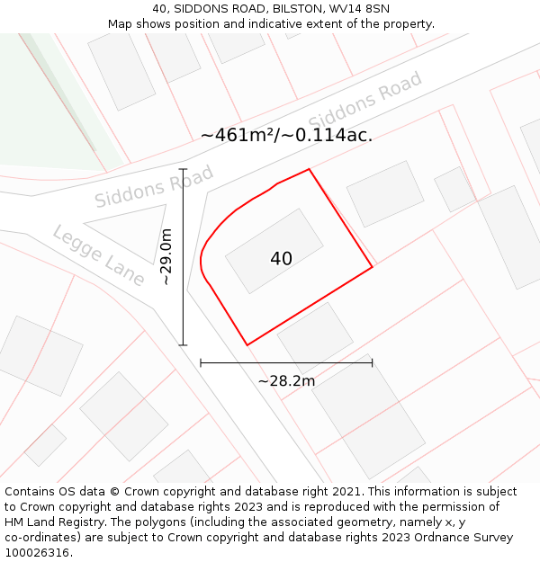 40, SIDDONS ROAD, BILSTON, WV14 8SN: Plot and title map