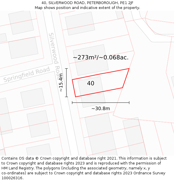 40, SILVERWOOD ROAD, PETERBOROUGH, PE1 2JF: Plot and title map