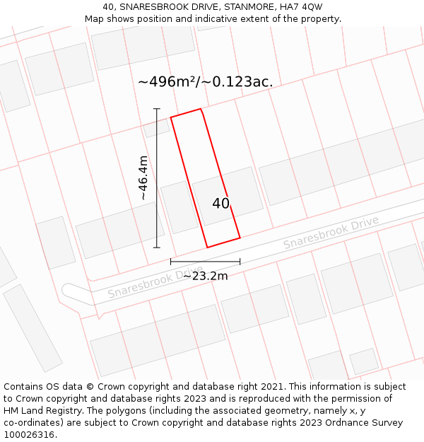 40, SNARESBROOK DRIVE, STANMORE, HA7 4QW: Plot and title map