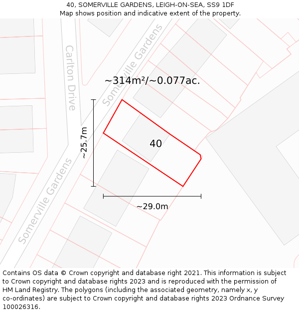 40, SOMERVILLE GARDENS, LEIGH-ON-SEA, SS9 1DF: Plot and title map