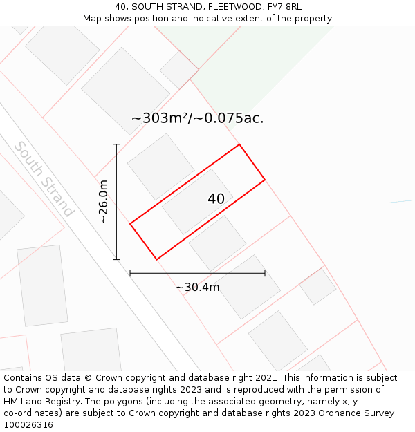 40, SOUTH STRAND, FLEETWOOD, FY7 8RL: Plot and title map