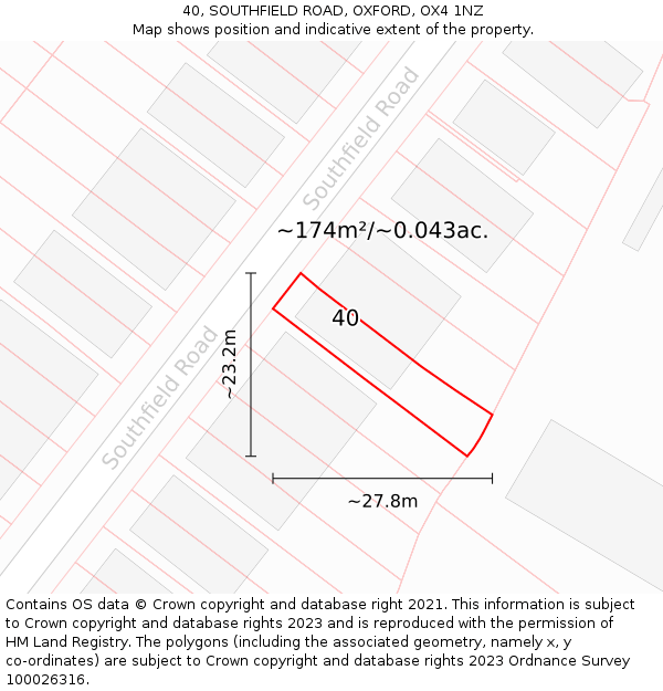 40, SOUTHFIELD ROAD, OXFORD, OX4 1NZ: Plot and title map