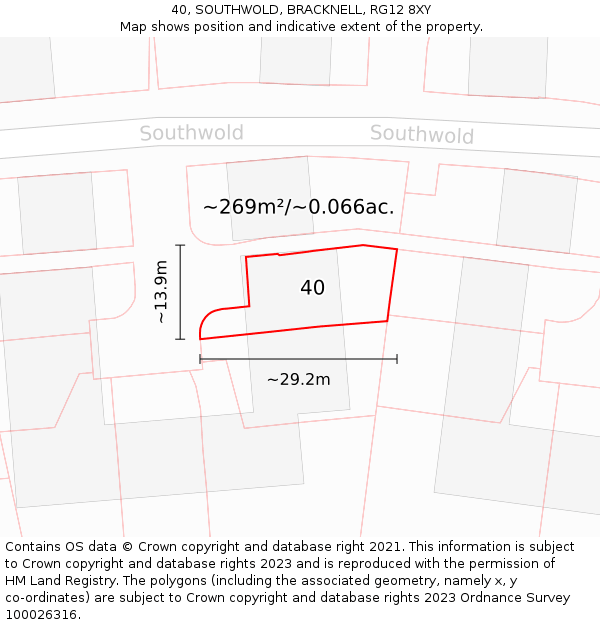 40, SOUTHWOLD, BRACKNELL, RG12 8XY: Plot and title map