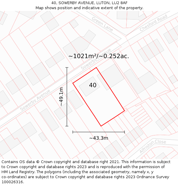 40, SOWERBY AVENUE, LUTON, LU2 8AF: Plot and title map