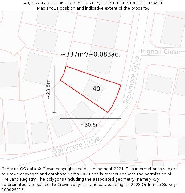 40, STAINMORE DRIVE, GREAT LUMLEY, CHESTER LE STREET, DH3 4SH: Plot and title map