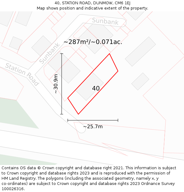 40, STATION ROAD, DUNMOW, CM6 1EJ: Plot and title map