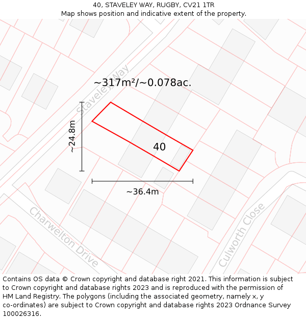 40, STAVELEY WAY, RUGBY, CV21 1TR: Plot and title map