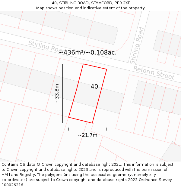 40, STIRLING ROAD, STAMFORD, PE9 2XF: Plot and title map