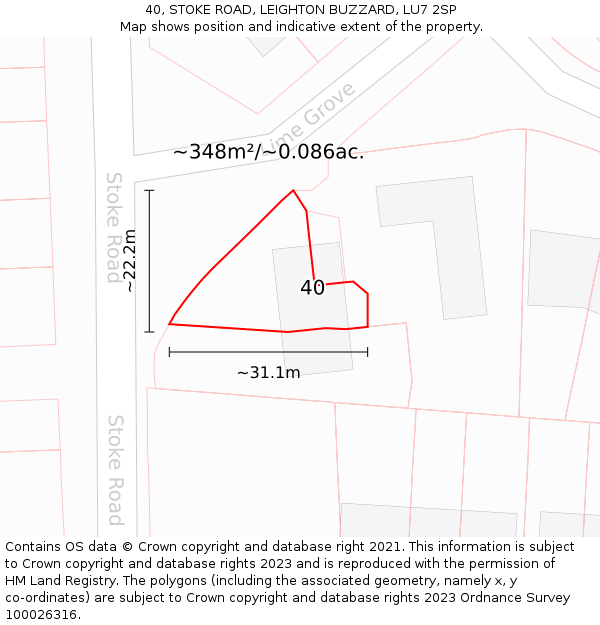 40, STOKE ROAD, LEIGHTON BUZZARD, LU7 2SP: Plot and title map