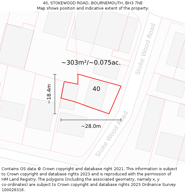 40, STOKEWOOD ROAD, BOURNEMOUTH, BH3 7NE: Plot and title map