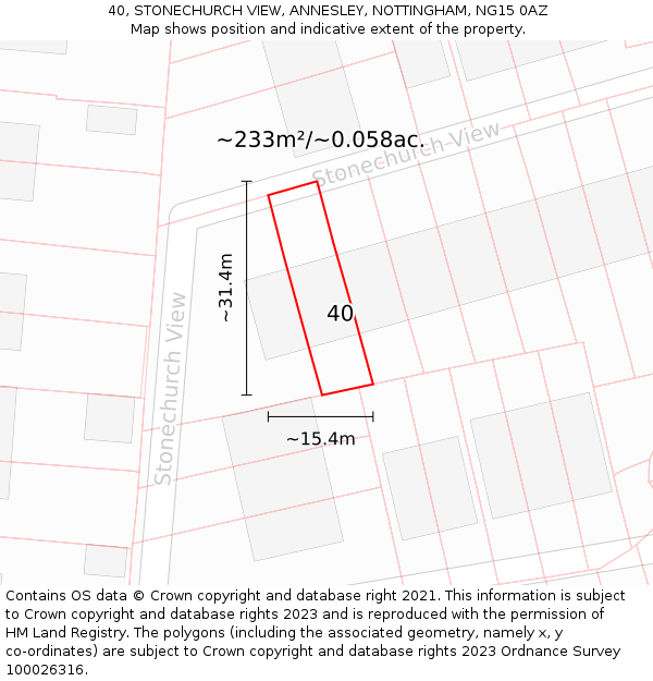 40, STONECHURCH VIEW, ANNESLEY, NOTTINGHAM, NG15 0AZ: Plot and title map