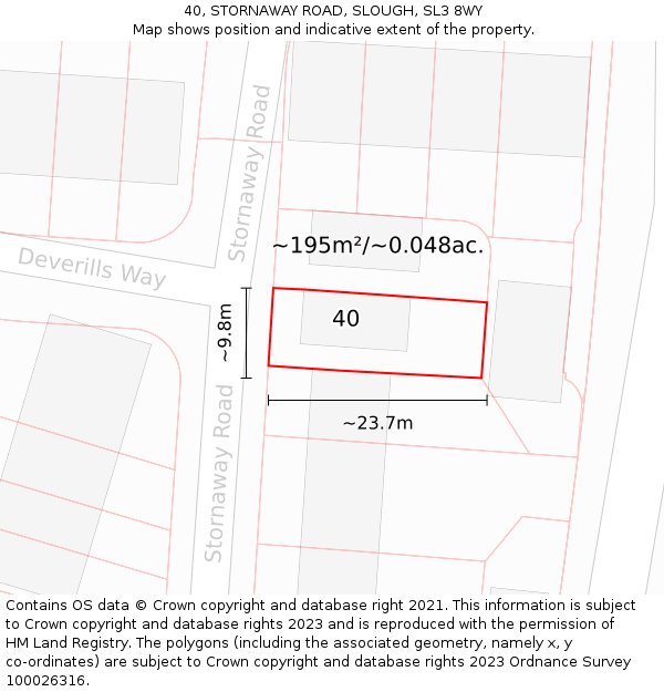 40, STORNAWAY ROAD, SLOUGH, SL3 8WY: Plot and title map