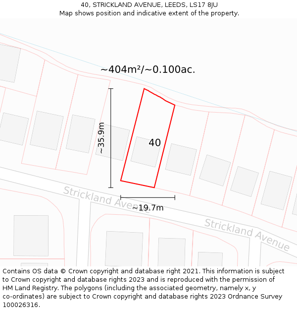 40, STRICKLAND AVENUE, LEEDS, LS17 8JU: Plot and title map