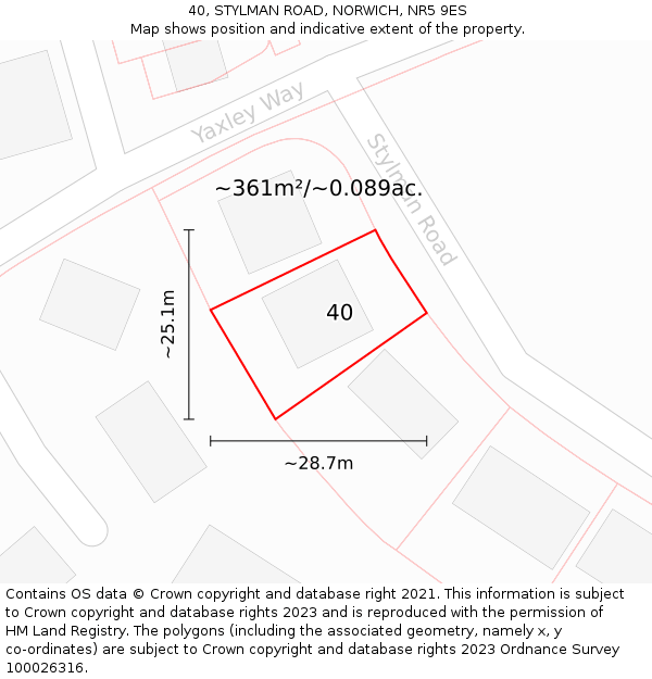 40, STYLMAN ROAD, NORWICH, NR5 9ES: Plot and title map