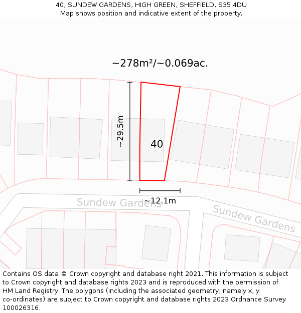 40, SUNDEW GARDENS, HIGH GREEN, SHEFFIELD, S35 4DU: Plot and title map