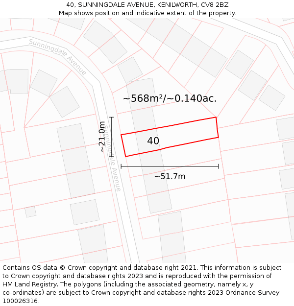 40, SUNNINGDALE AVENUE, KENILWORTH, CV8 2BZ: Plot and title map