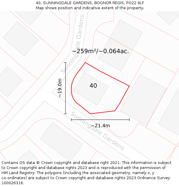 40, SUNNINGDALE GARDENS, BOGNOR REGIS, PO22 9LF: Plot and title map