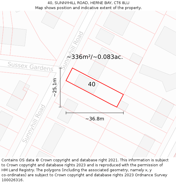 40, SUNNYHILL ROAD, HERNE BAY, CT6 8LU: Plot and title map