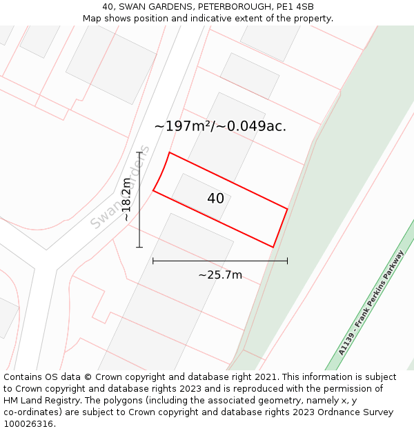 40, SWAN GARDENS, PETERBOROUGH, PE1 4SB: Plot and title map