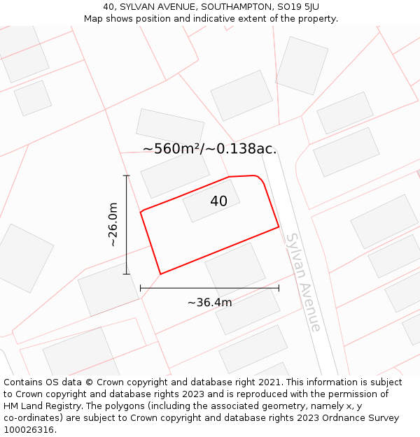 40, SYLVAN AVENUE, SOUTHAMPTON, SO19 5JU: Plot and title map