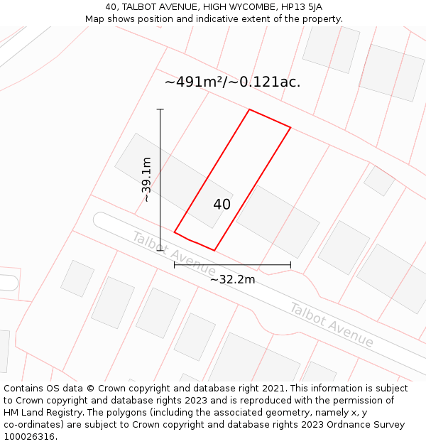 40, TALBOT AVENUE, HIGH WYCOMBE, HP13 5JA: Plot and title map