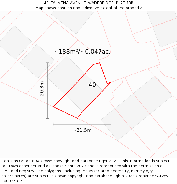 40, TALMENA AVENUE, WADEBRIDGE, PL27 7RR: Plot and title map