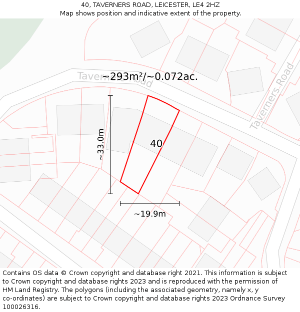 40, TAVERNERS ROAD, LEICESTER, LE4 2HZ: Plot and title map