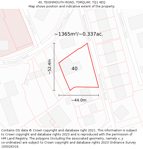 40, TEIGNMOUTH ROAD, TORQUAY, TQ1 4EQ: Plot and title map