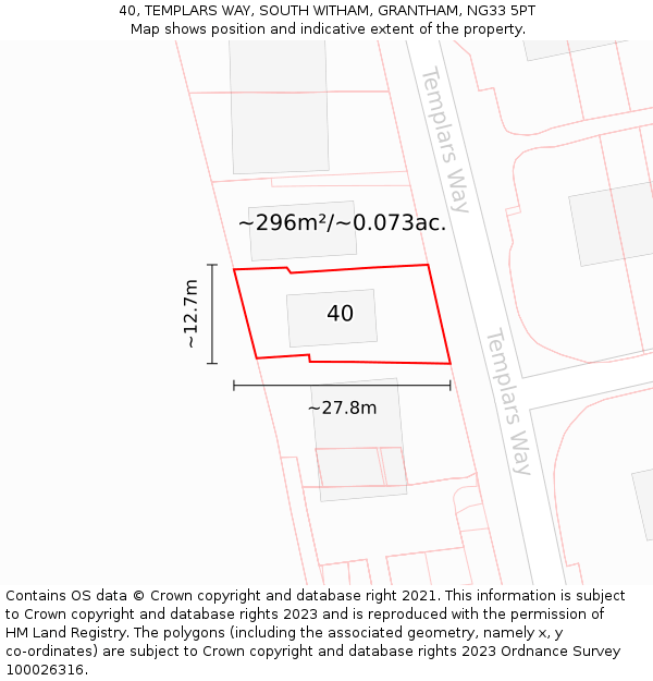 40, TEMPLARS WAY, SOUTH WITHAM, GRANTHAM, NG33 5PT: Plot and title map