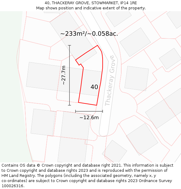 40, THACKERAY GROVE, STOWMARKET, IP14 1RE: Plot and title map