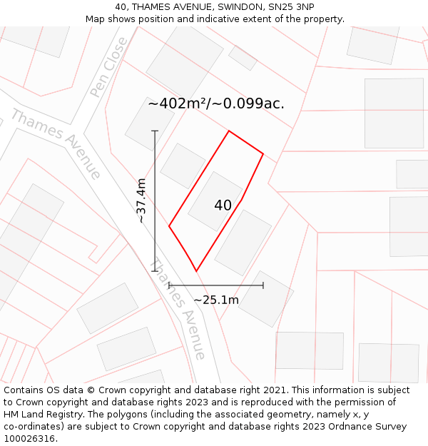40, THAMES AVENUE, SWINDON, SN25 3NP: Plot and title map