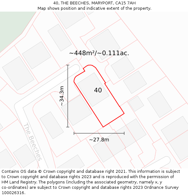 40, THE BEECHES, MARYPORT, CA15 7AH: Plot and title map
