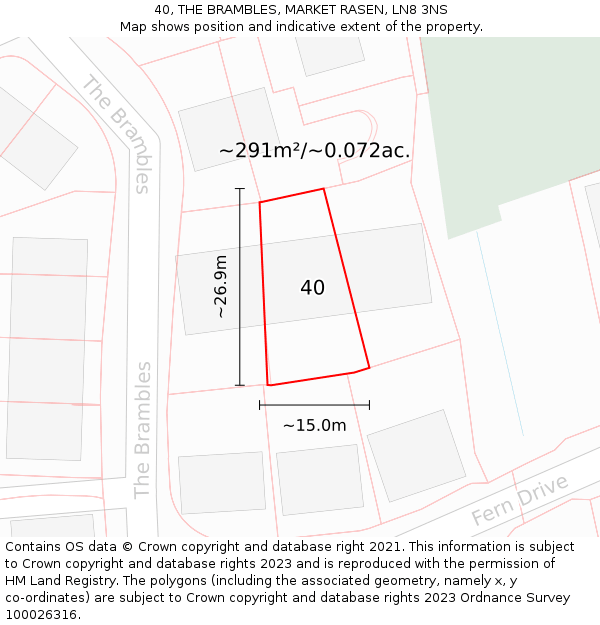 40, THE BRAMBLES, MARKET RASEN, LN8 3NS: Plot and title map