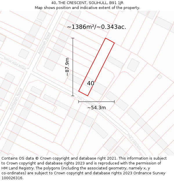 40, THE CRESCENT, SOLIHULL, B91 1JR: Plot and title map