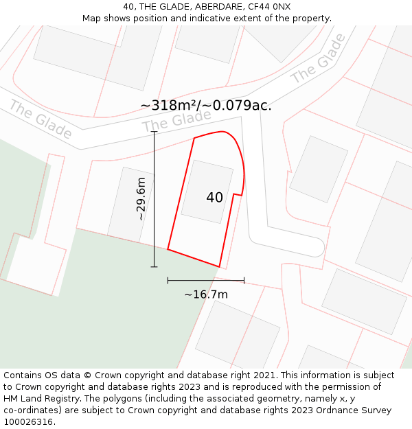 40, THE GLADE, ABERDARE, CF44 0NX: Plot and title map