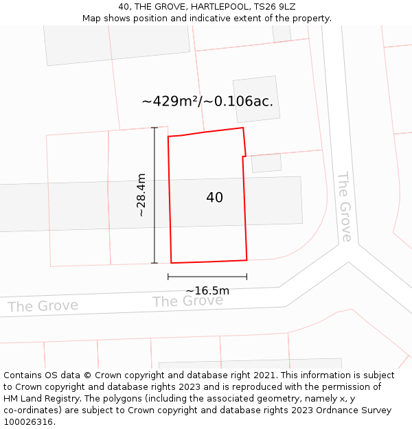 40, THE GROVE, HARTLEPOOL, TS26 9LZ: Plot and title map