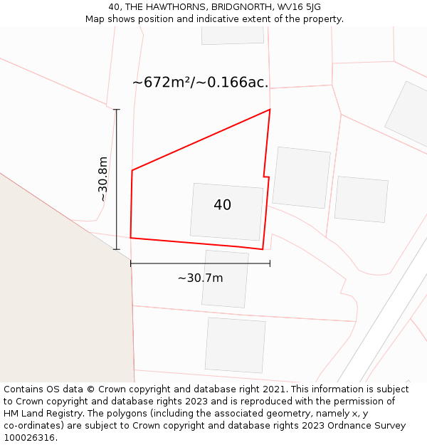 40, THE HAWTHORNS, BRIDGNORTH, WV16 5JG: Plot and title map