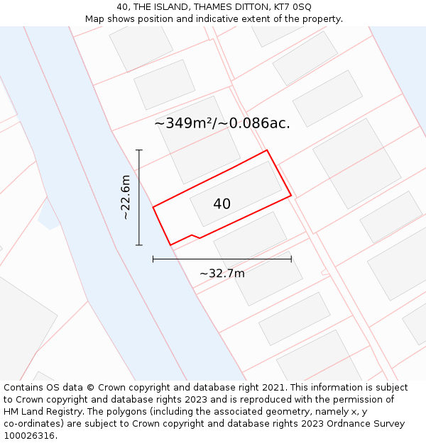 40, THE ISLAND, THAMES DITTON, KT7 0SQ: Plot and title map