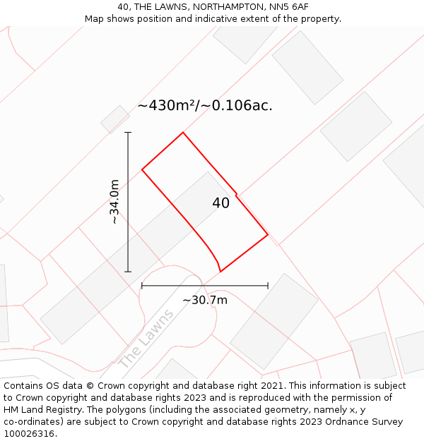 40, THE LAWNS, NORTHAMPTON, NN5 6AF: Plot and title map