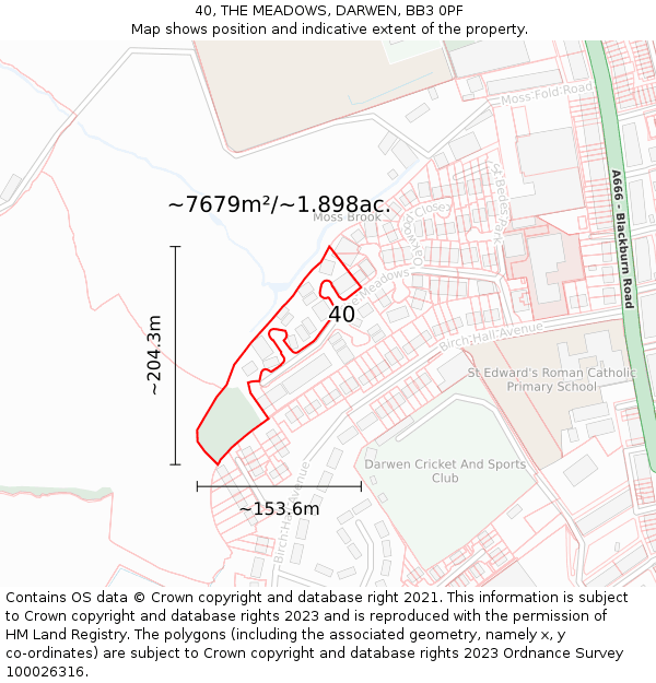 40, THE MEADOWS, DARWEN, BB3 0PF: Plot and title map
