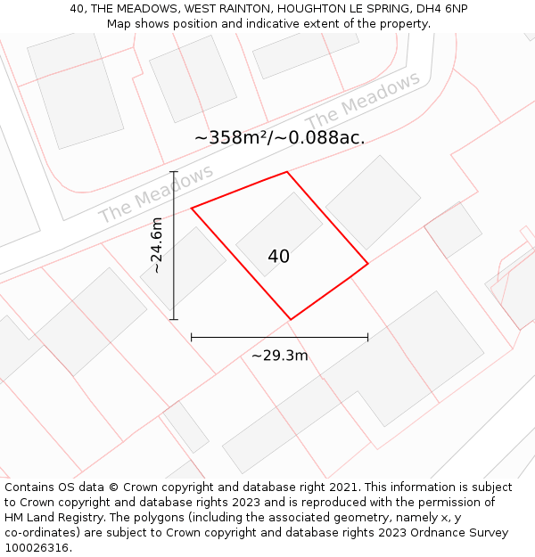 40, THE MEADOWS, WEST RAINTON, HOUGHTON LE SPRING, DH4 6NP: Plot and title map