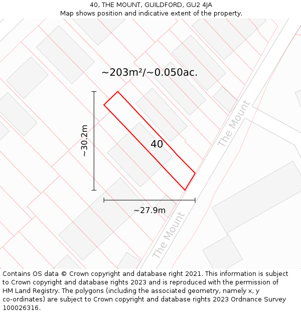 40, THE MOUNT, GUILDFORD, GU2 4JA: Plot and title map