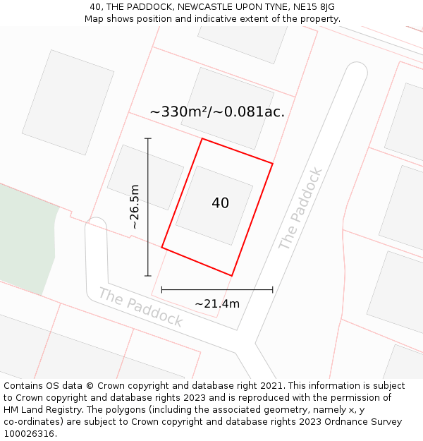 40, THE PADDOCK, NEWCASTLE UPON TYNE, NE15 8JG: Plot and title map