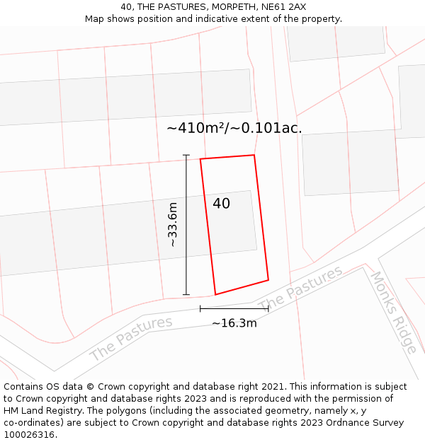 40, THE PASTURES, MORPETH, NE61 2AX: Plot and title map