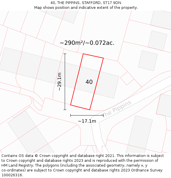 40, THE PIPPINS, STAFFORD, ST17 9DN: Plot and title map