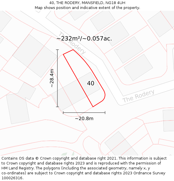 40, THE RODERY, MANSFIELD, NG18 4UH: Plot and title map