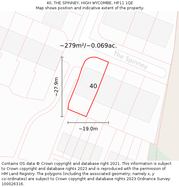 40, THE SPINNEY, HIGH WYCOMBE, HP11 1QE: Plot and title map