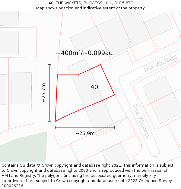 40, THE WICKETS, BURGESS HILL, RH15 8TG: Plot and title map