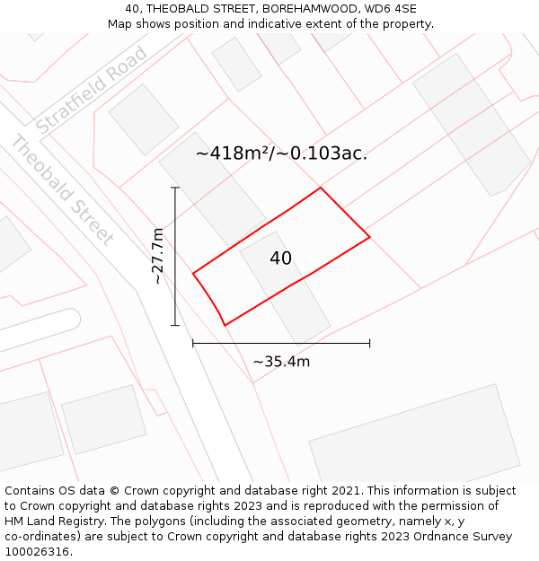 40, THEOBALD STREET, BOREHAMWOOD, WD6 4SE: Plot and title map