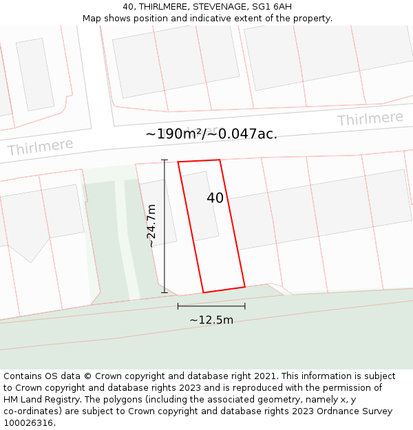 40, THIRLMERE, STEVENAGE, SG1 6AH: Plot and title map